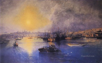  Constant Lienzo - Puesta de sol en Constantinopla 1899 Romántico Ivan Aivazovsky Ruso